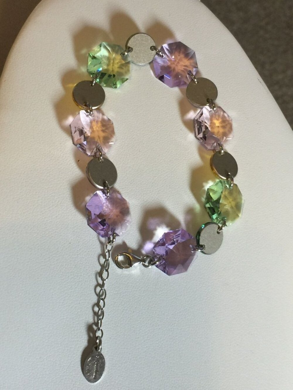 Vintage 925 DYADEMA MultiColor Crystal Octagon Bracelet Italy Signed Adjustable - Picture 7 of 10